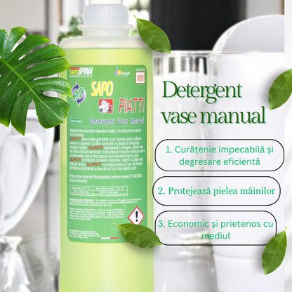 Detergent lichid vase, spălare manuală, 100 spălări, 1L